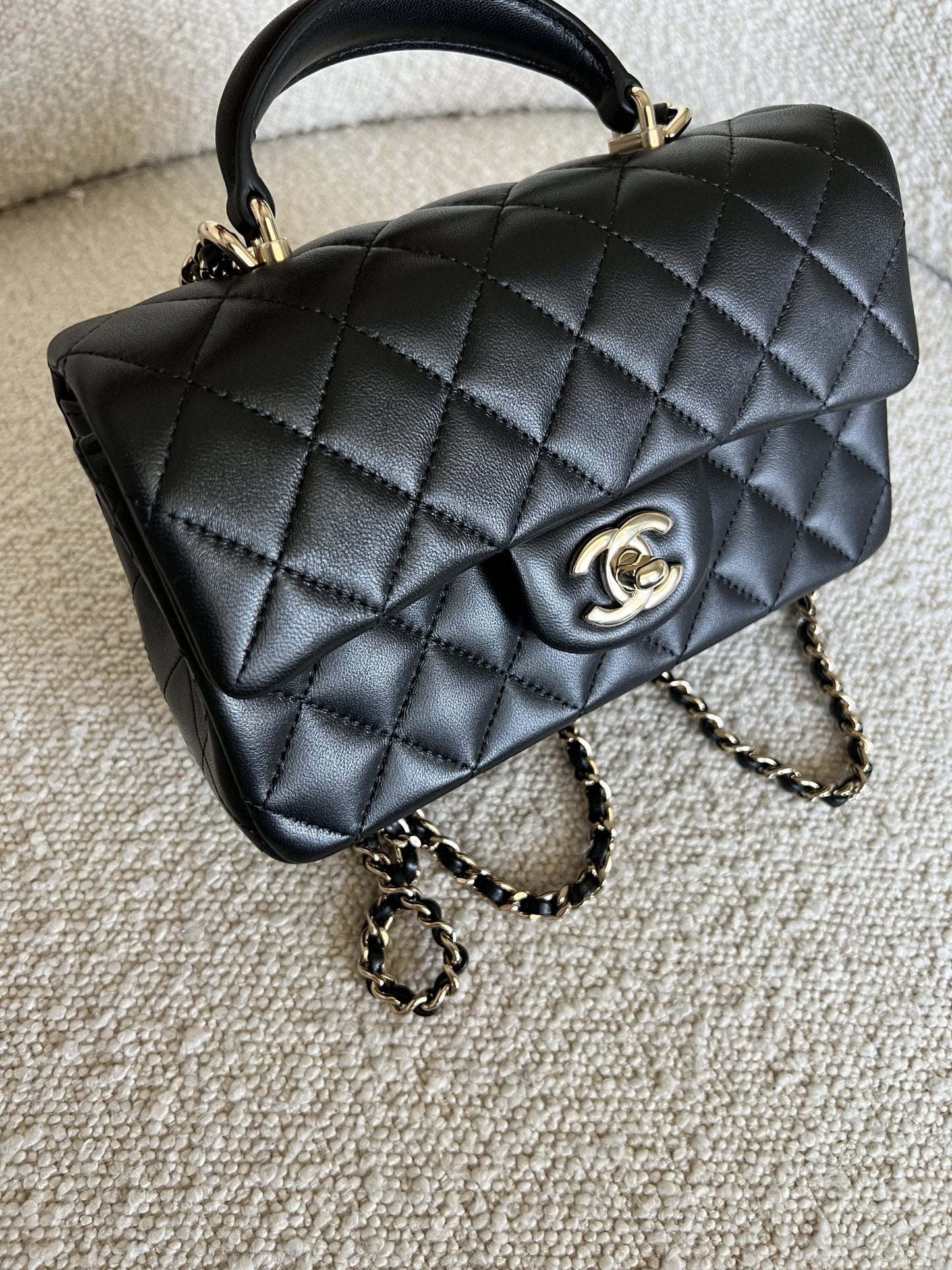 22P Black Lambskin Quilted Mini Top Handle LGHW