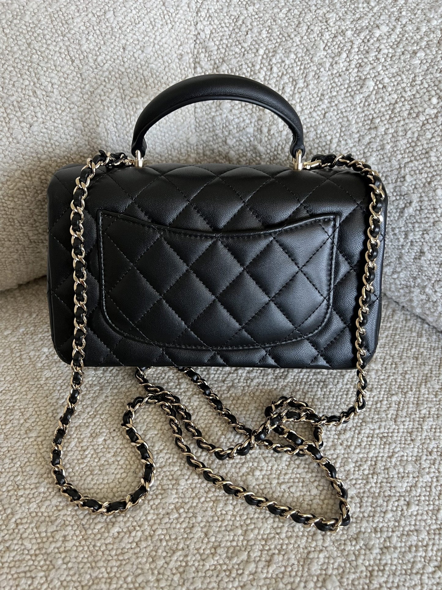22P Black Lambskin Quilted Mini Top Handle LGHW