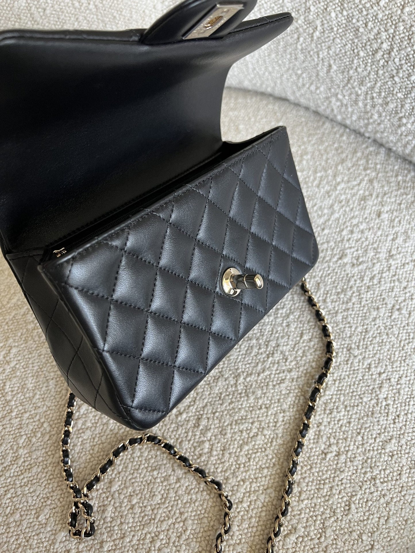 22P Black Lambskin Quilted Mini Top Handle LGHW