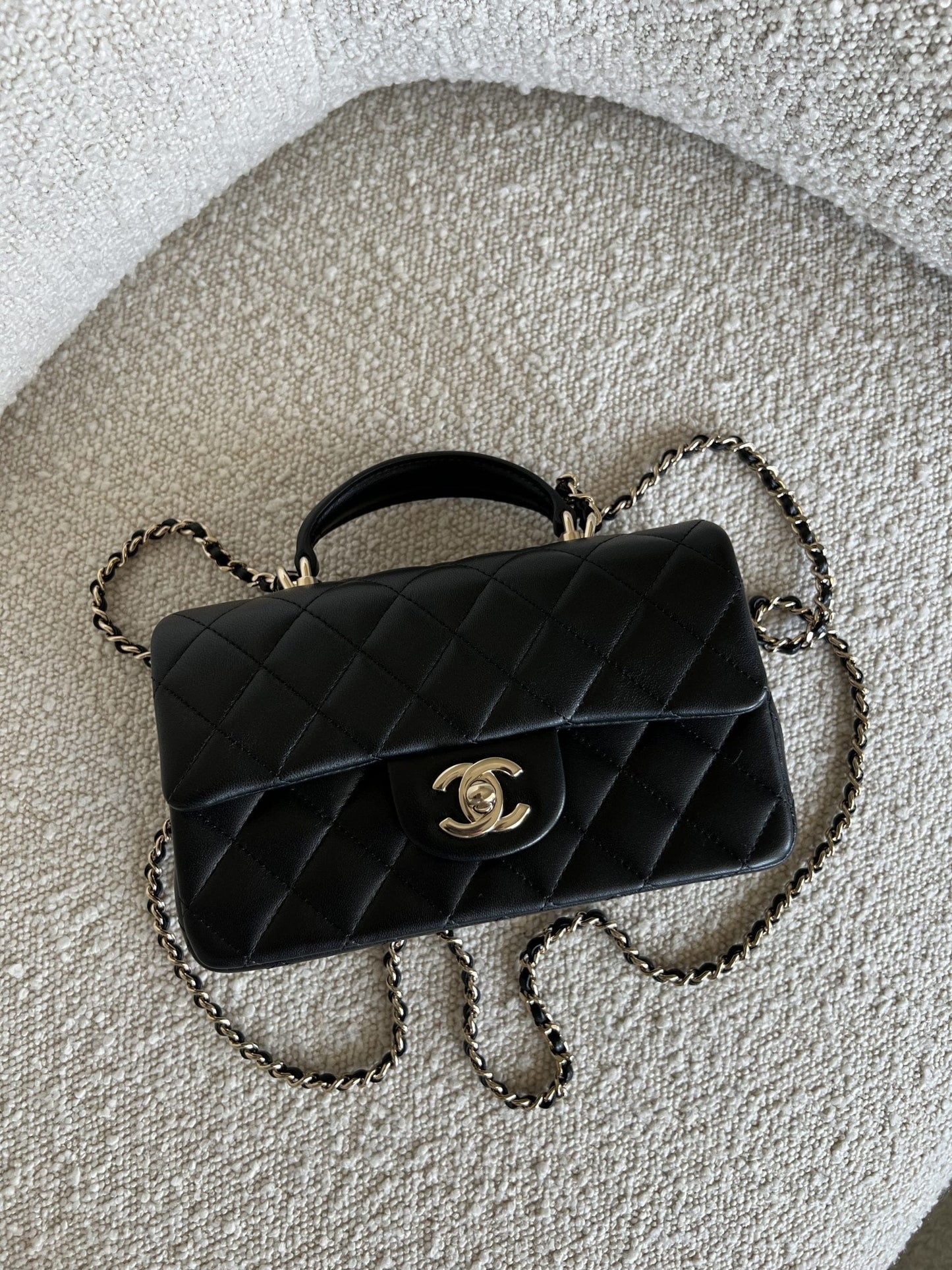 22P Black Lambskin Quilted Mini Top Handle LGHW