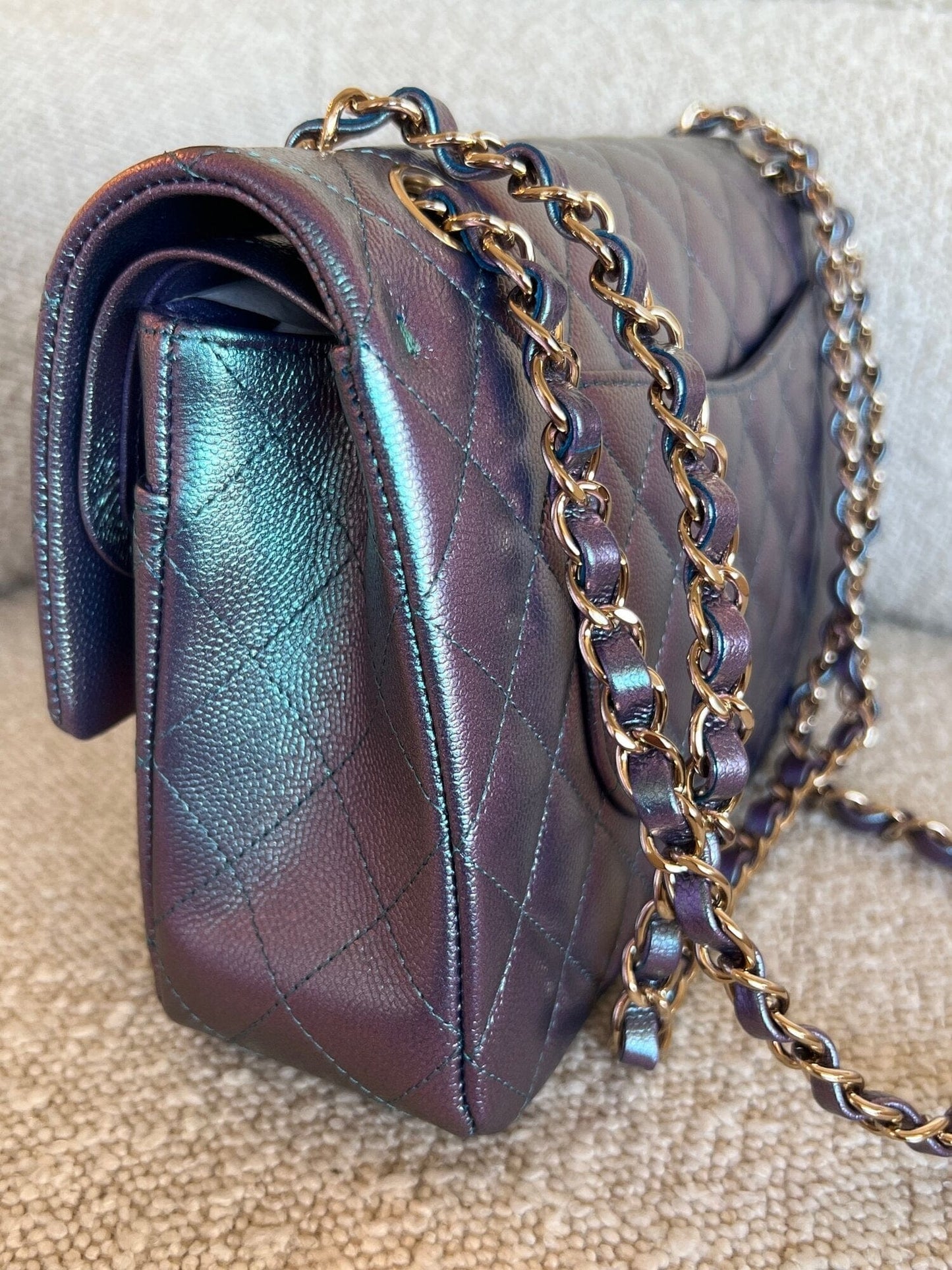 22P Iridescent Purple Caviar Quilted Medium Double Flap