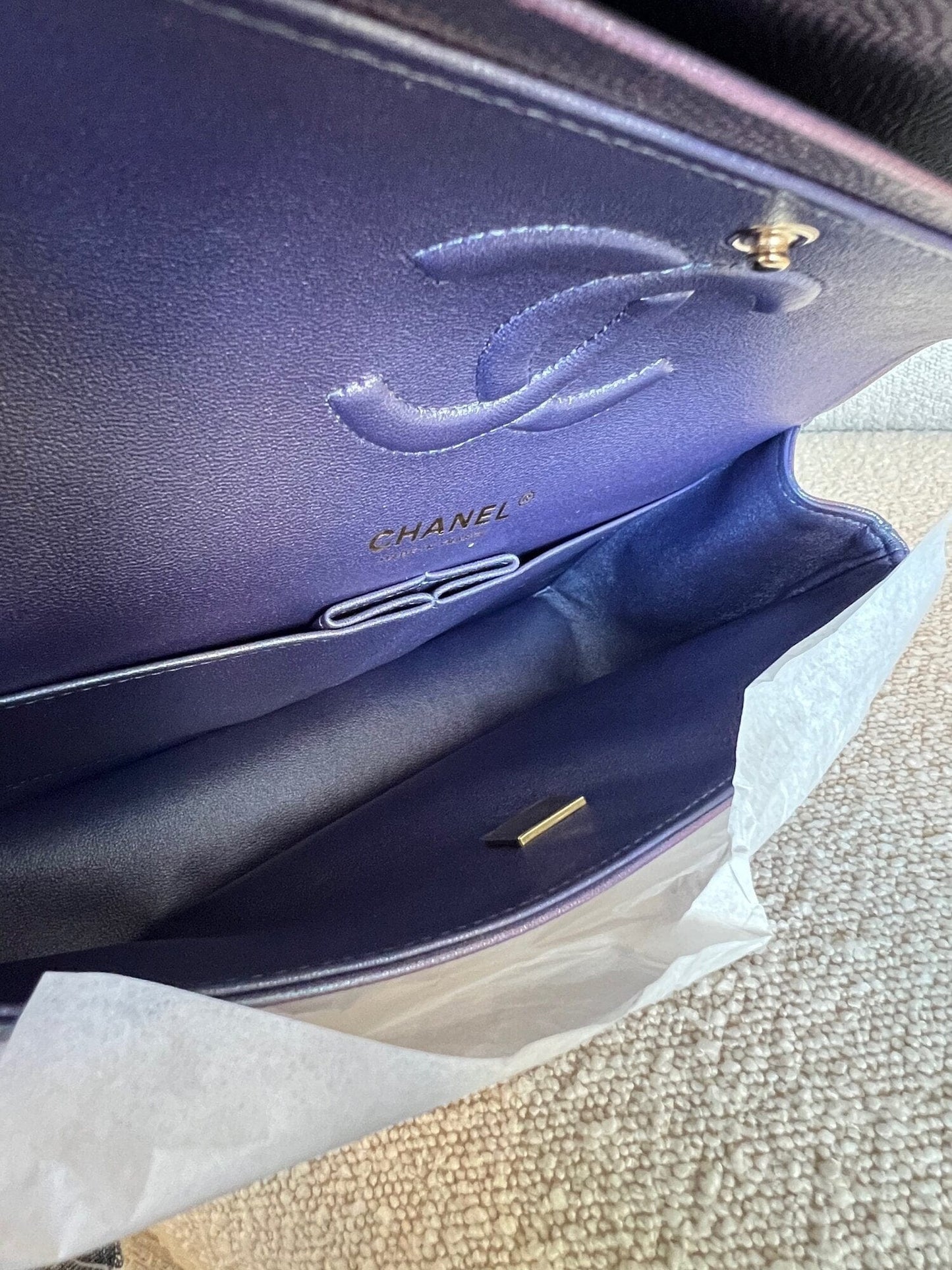 22P Iridescent Purple Caviar Quilted Medium Double Flap