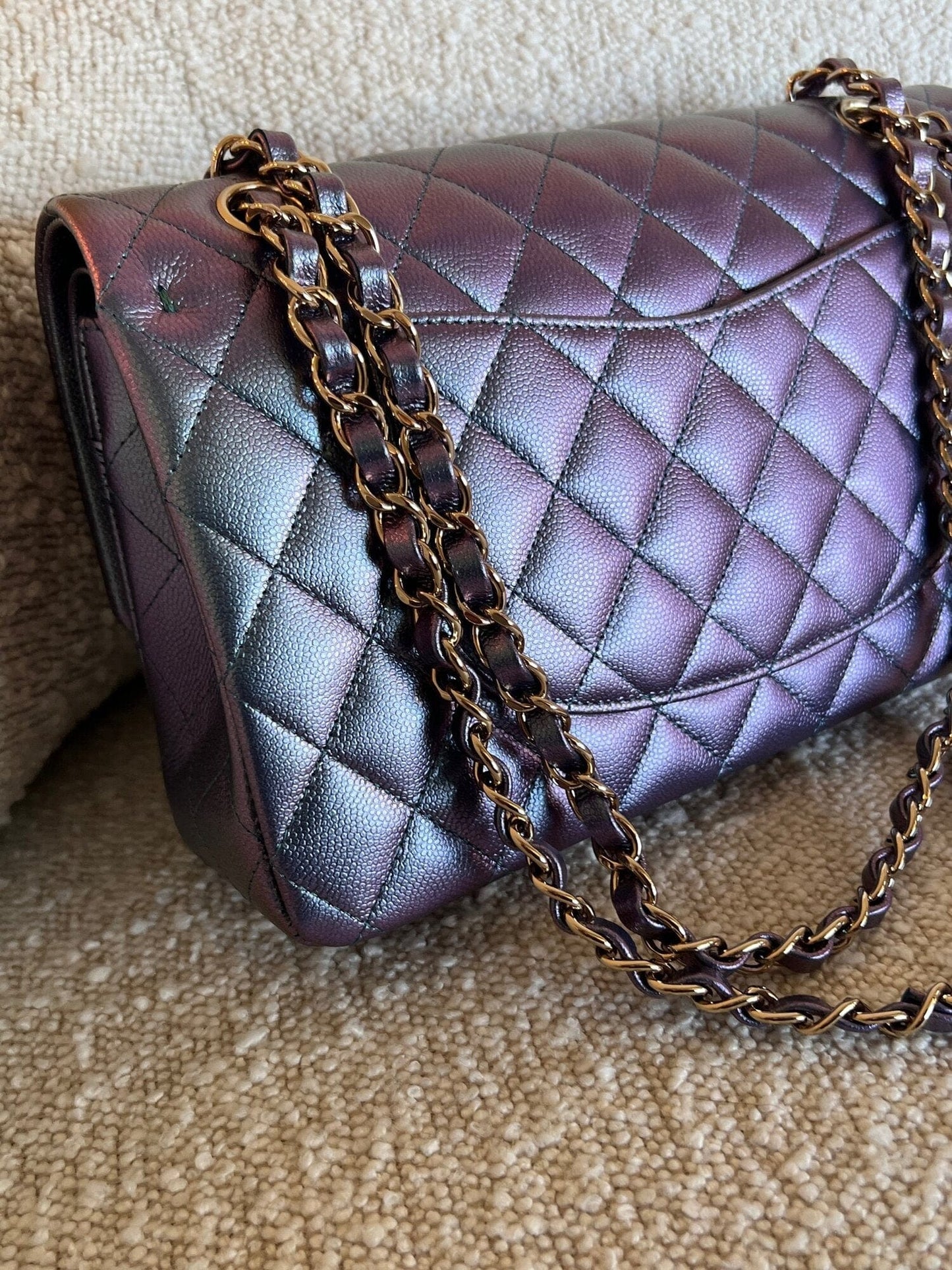 22P Iridescent Purple Caviar Quilted Medium Double Flap