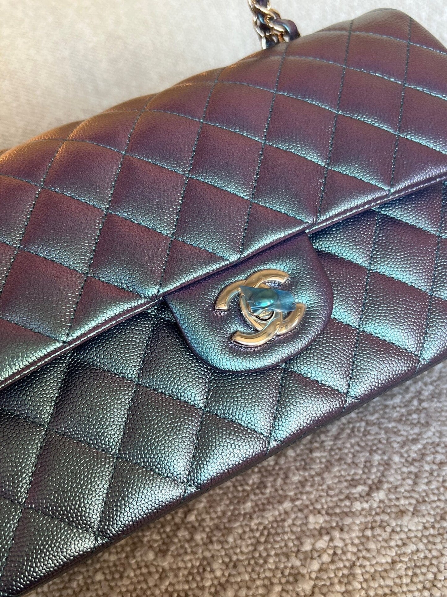 22P Iridescent Purple Caviar Quilted Medium Double Flap