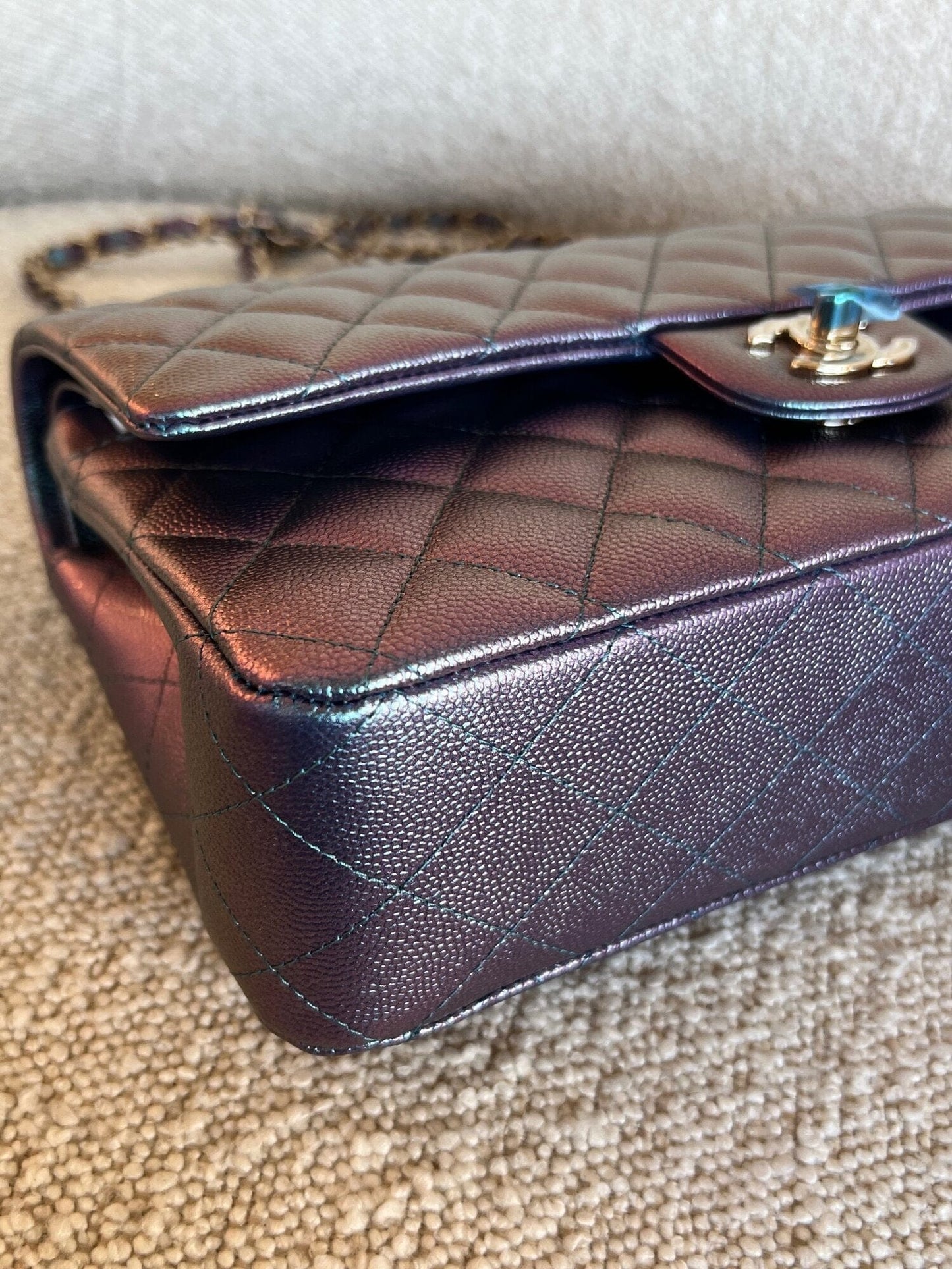 22P Iridescent Purple Caviar Quilted Medium Double Flap