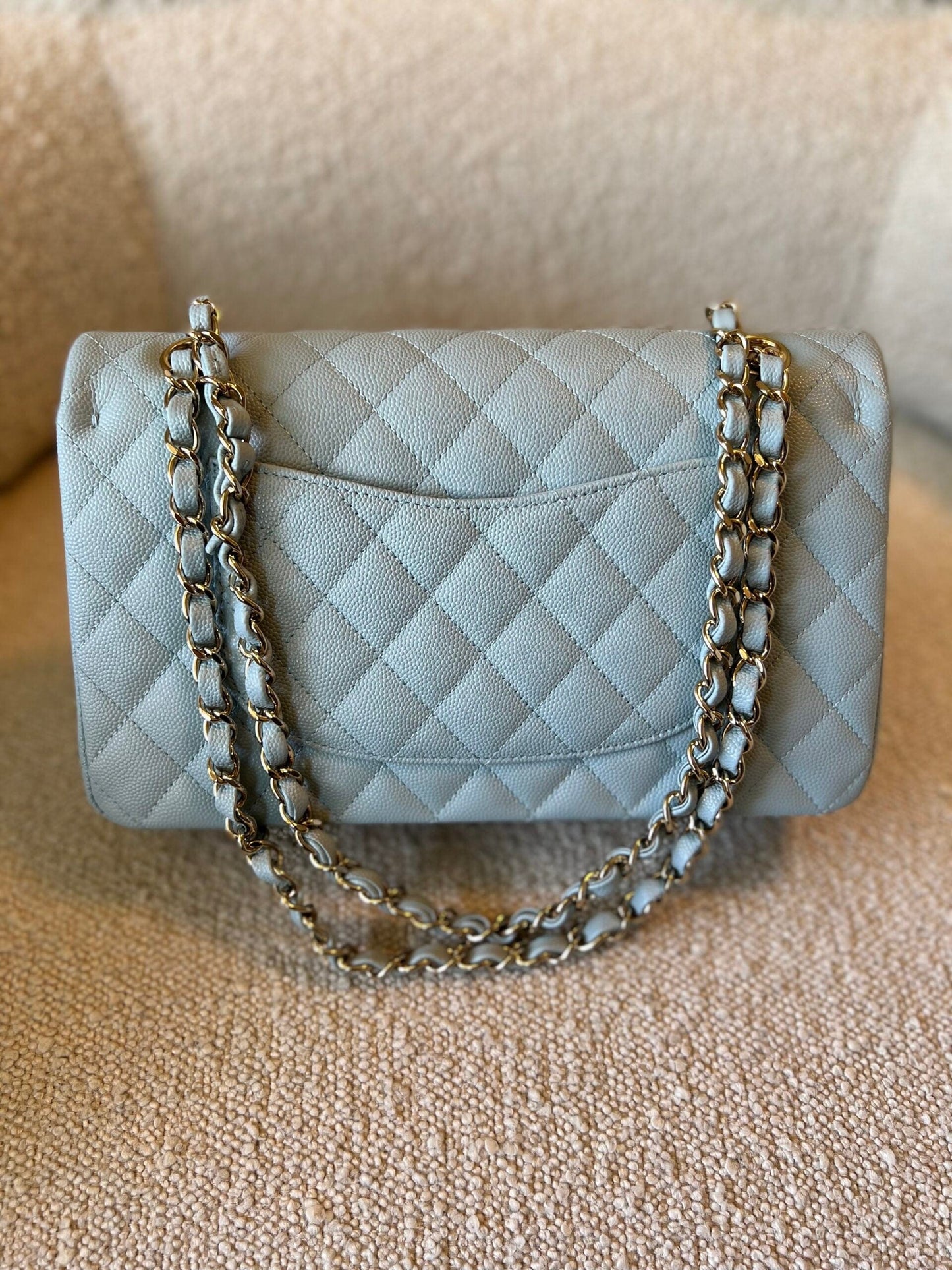 22P Light Blue Caviar Quilted Classic Flap Medium LGHW