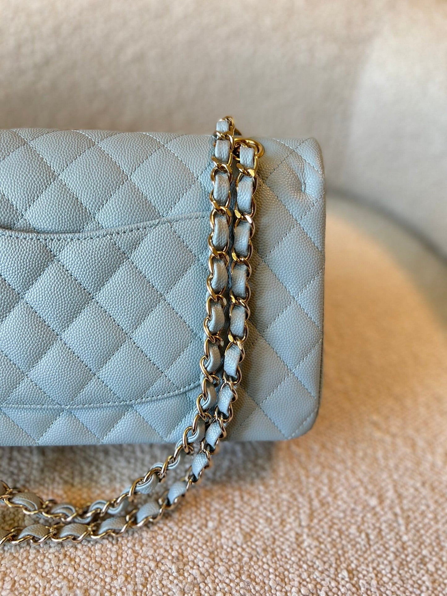22P Light Blue Caviar Quilted Classic Flap Medium LGHW