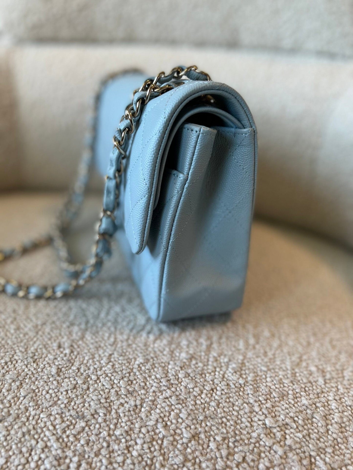 22P Light Blue Caviar Quilted Classic Flap Medium LGHW