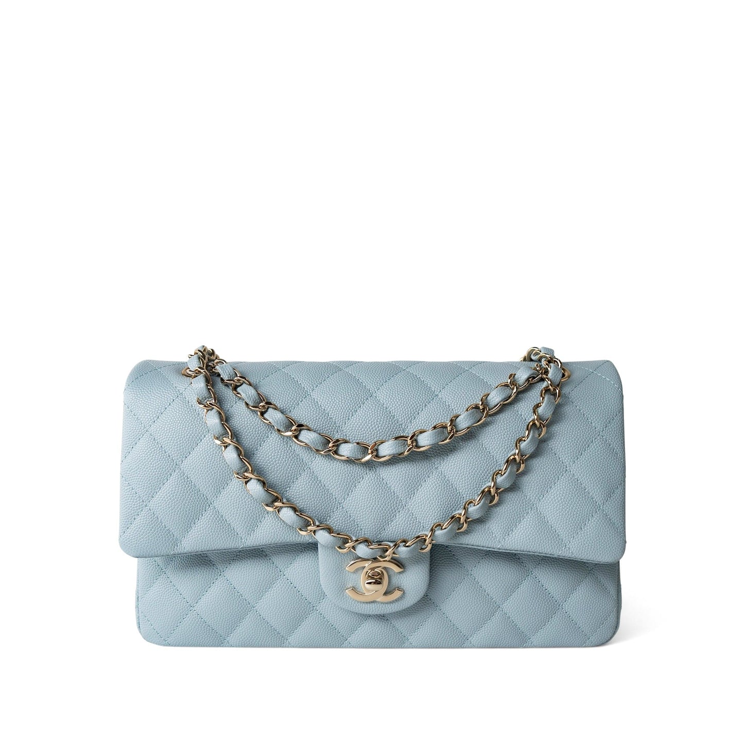 22P Light Blue Caviar Quilted Classic Flap Medium Light Gold Hardware