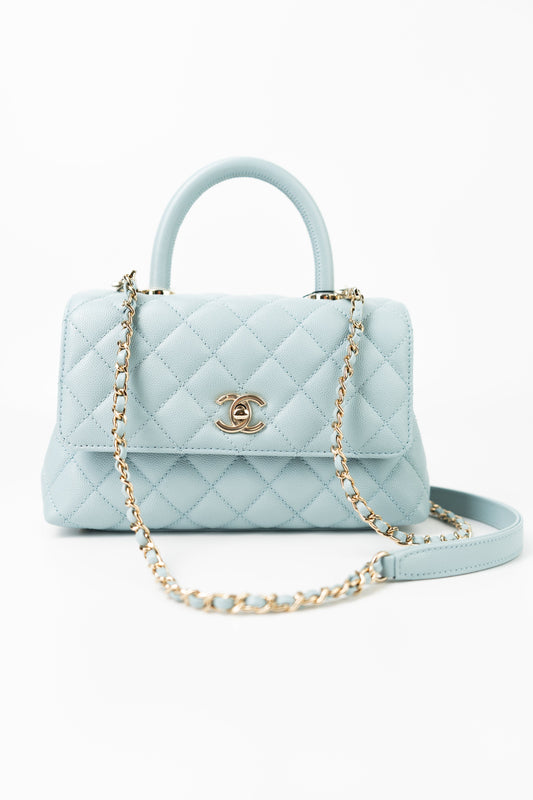 22P Light Blue Caviar Quilted Coco Handle Small LGHW