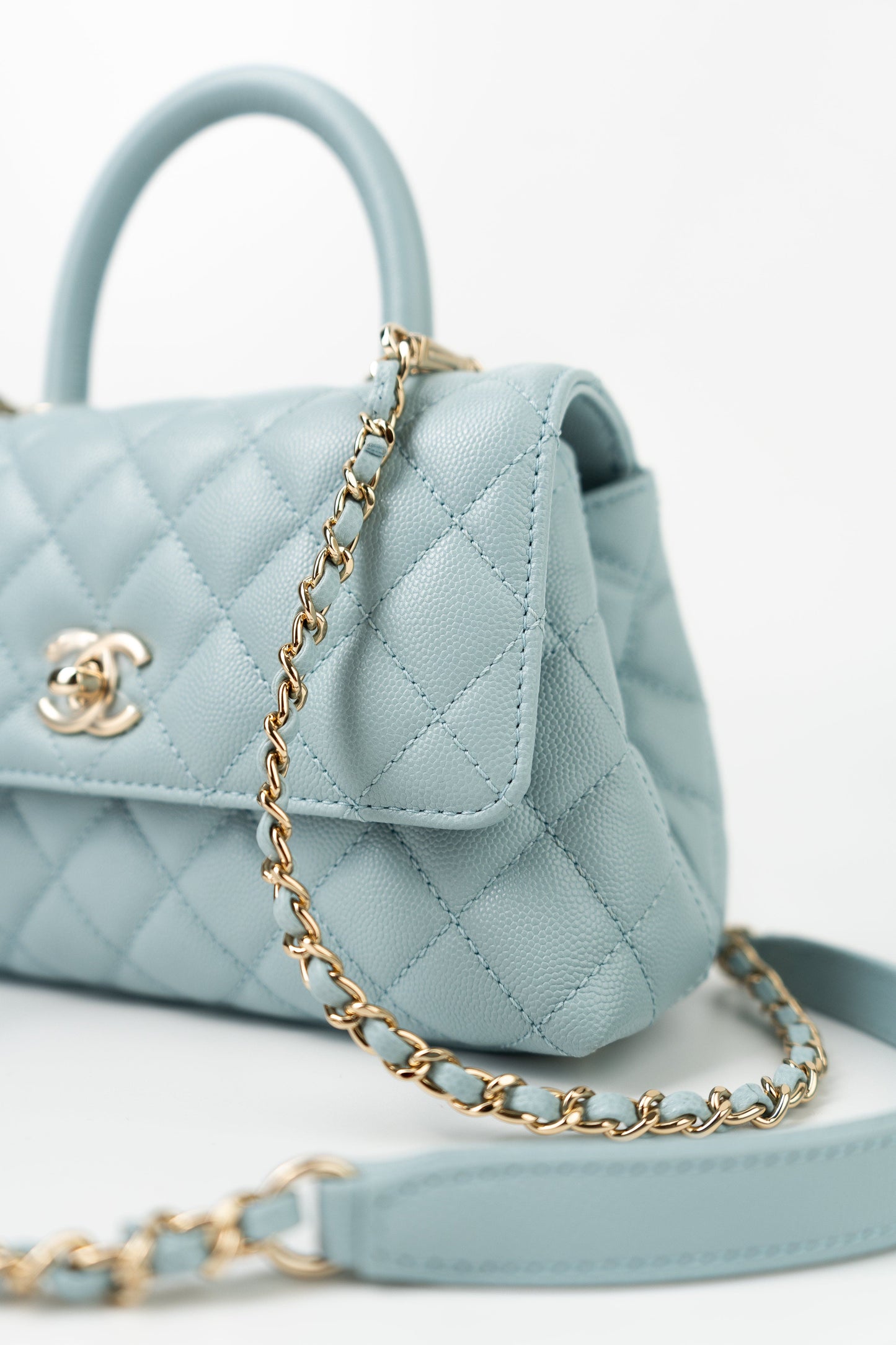 22P Light Blue Caviar Quilted Coco Handle Small LGHW