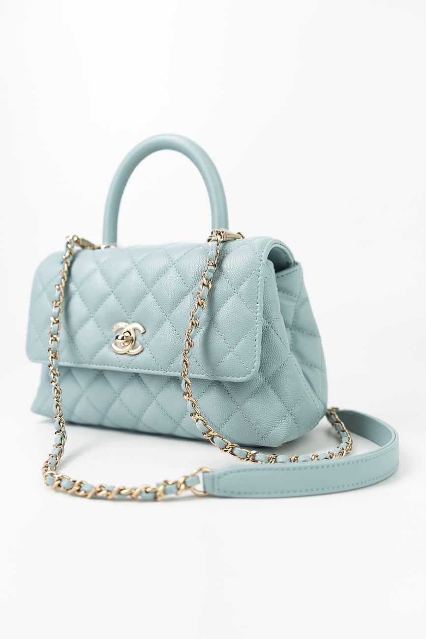 22P Light Blue Caviar Quilted Coco Handle Small LGHW