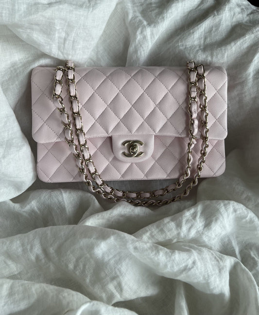 22P Light Pink Caviar Quilted Classic Flap Medium LGHW
