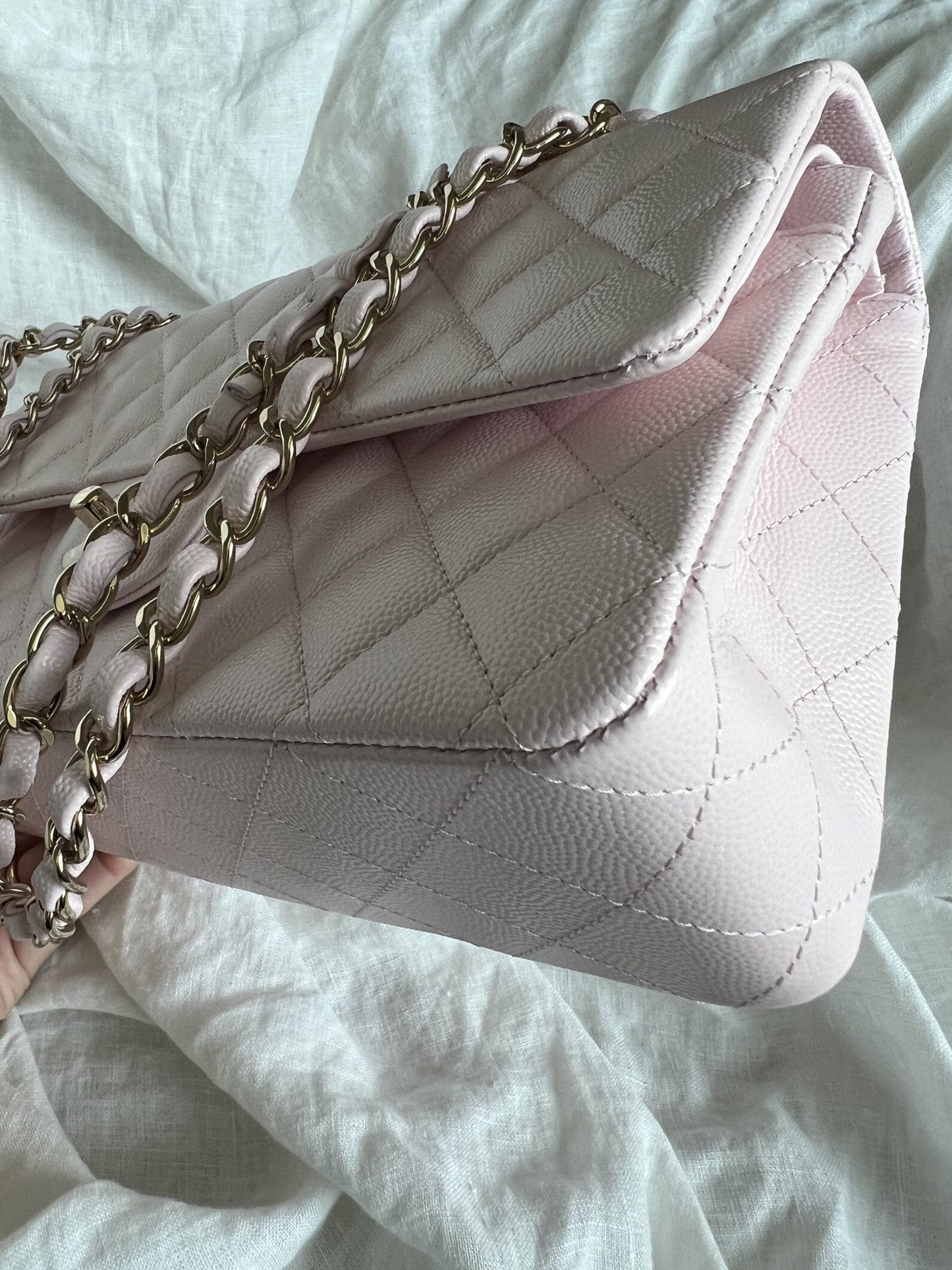 22P Light Pink Caviar Quilted Classic Flap Medium LGHW