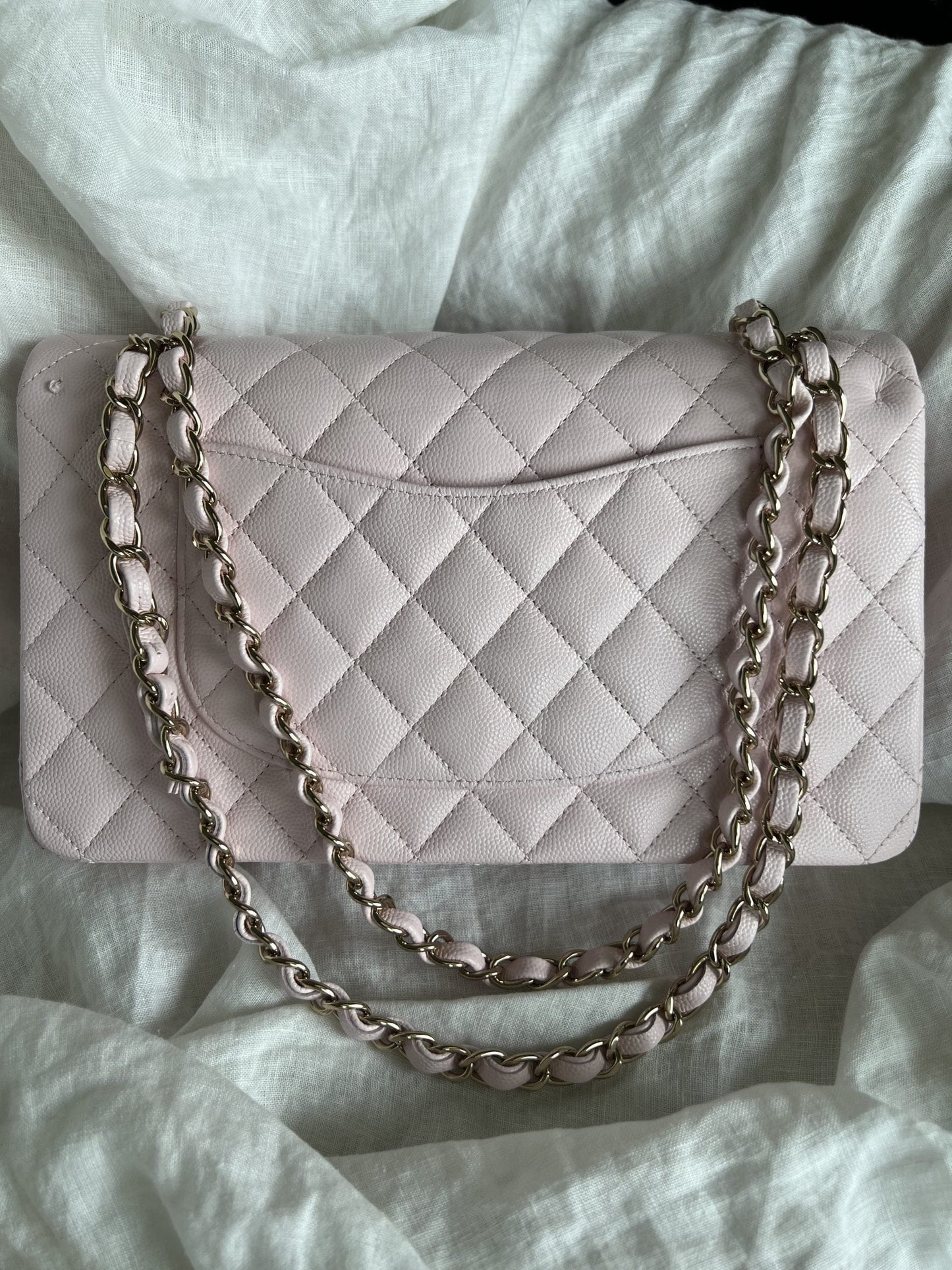 22P Light Pink Caviar Quilted Classic Flap Medium LGHW