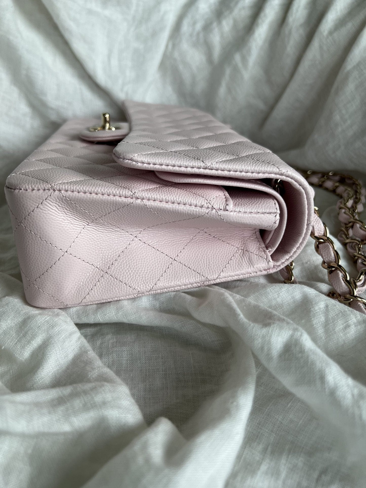22P Light Pink Caviar Quilted Classic Flap Medium LGHW