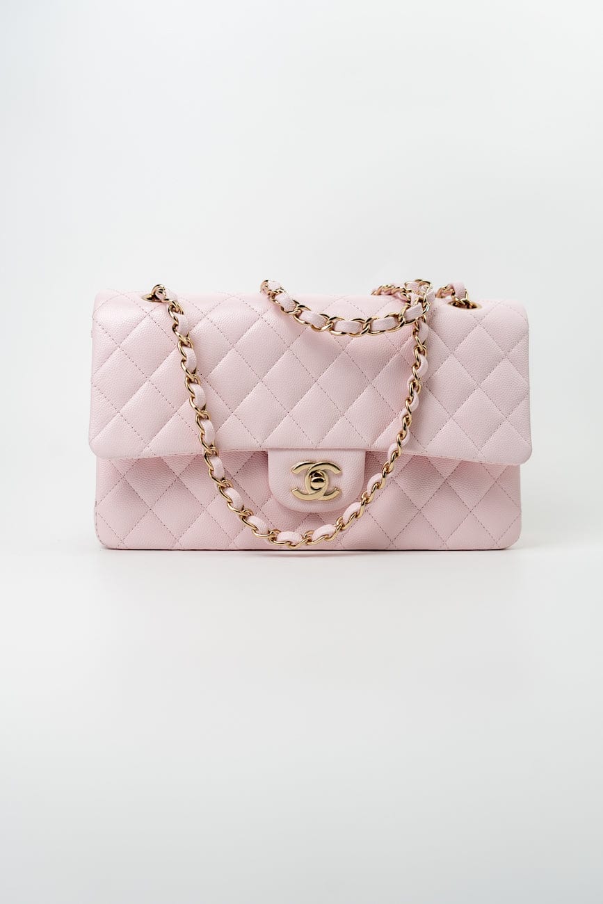 22P Light Pink Caviar Quilted Classic Flap Medium LGHW