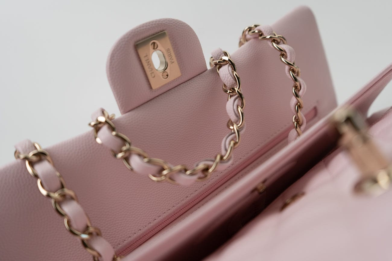 22P Light Pink Caviar Quilted Classic Flap Medium LGHW