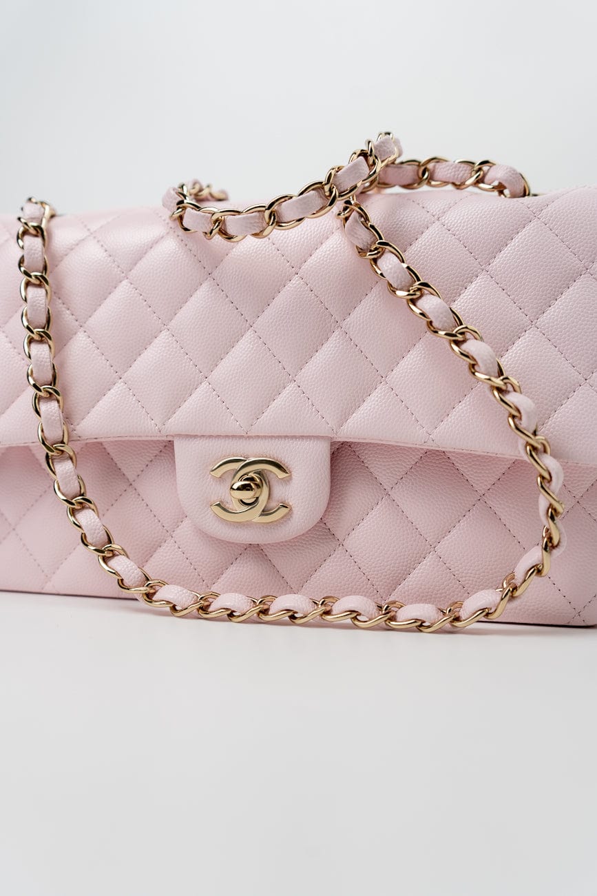 22P Light Pink Caviar Quilted Classic Flap Medium LGHW
