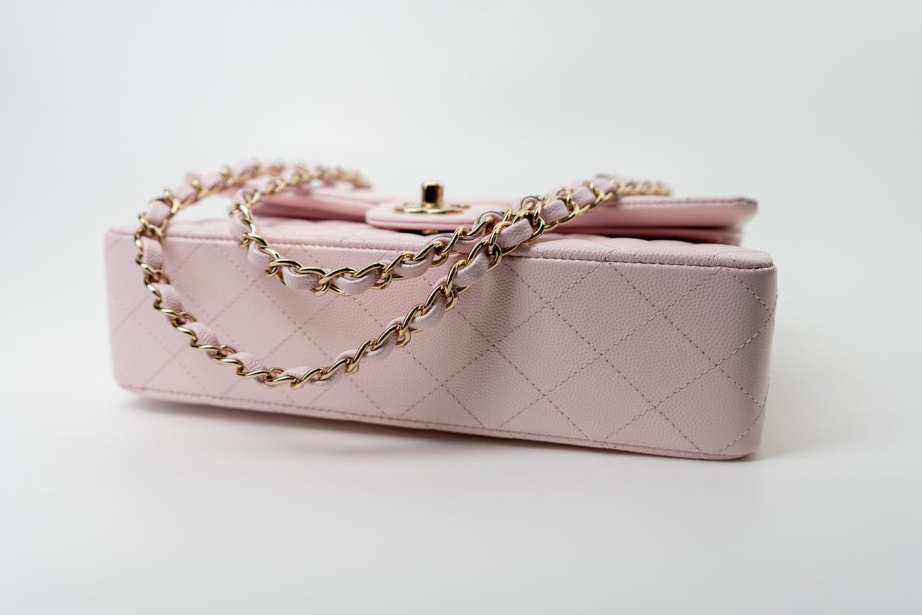 22P Light Pink Caviar Quilted Classic Flap Medium LGHW