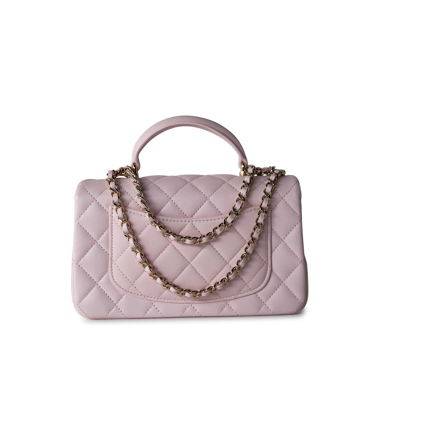22P Light Pink Mini Top Handle Lambskin Quilted Light Gold Hardware