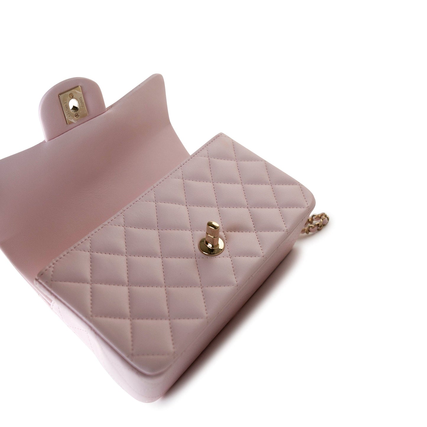 22P Light Pink Mini Top Handle Lambskin Quilted Light Gold Hardware