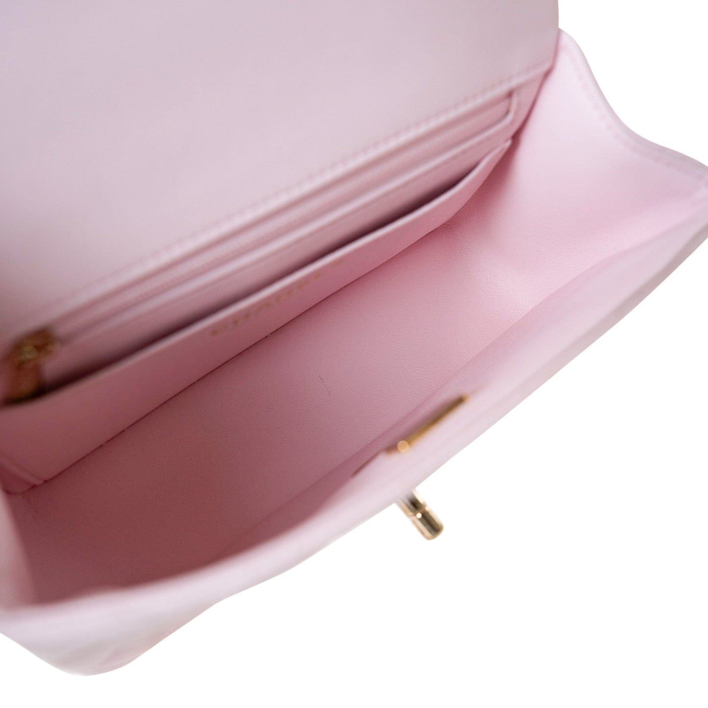 22P Light Pink Mini Top Handle Lambskin Quilted Light Gold Hardware