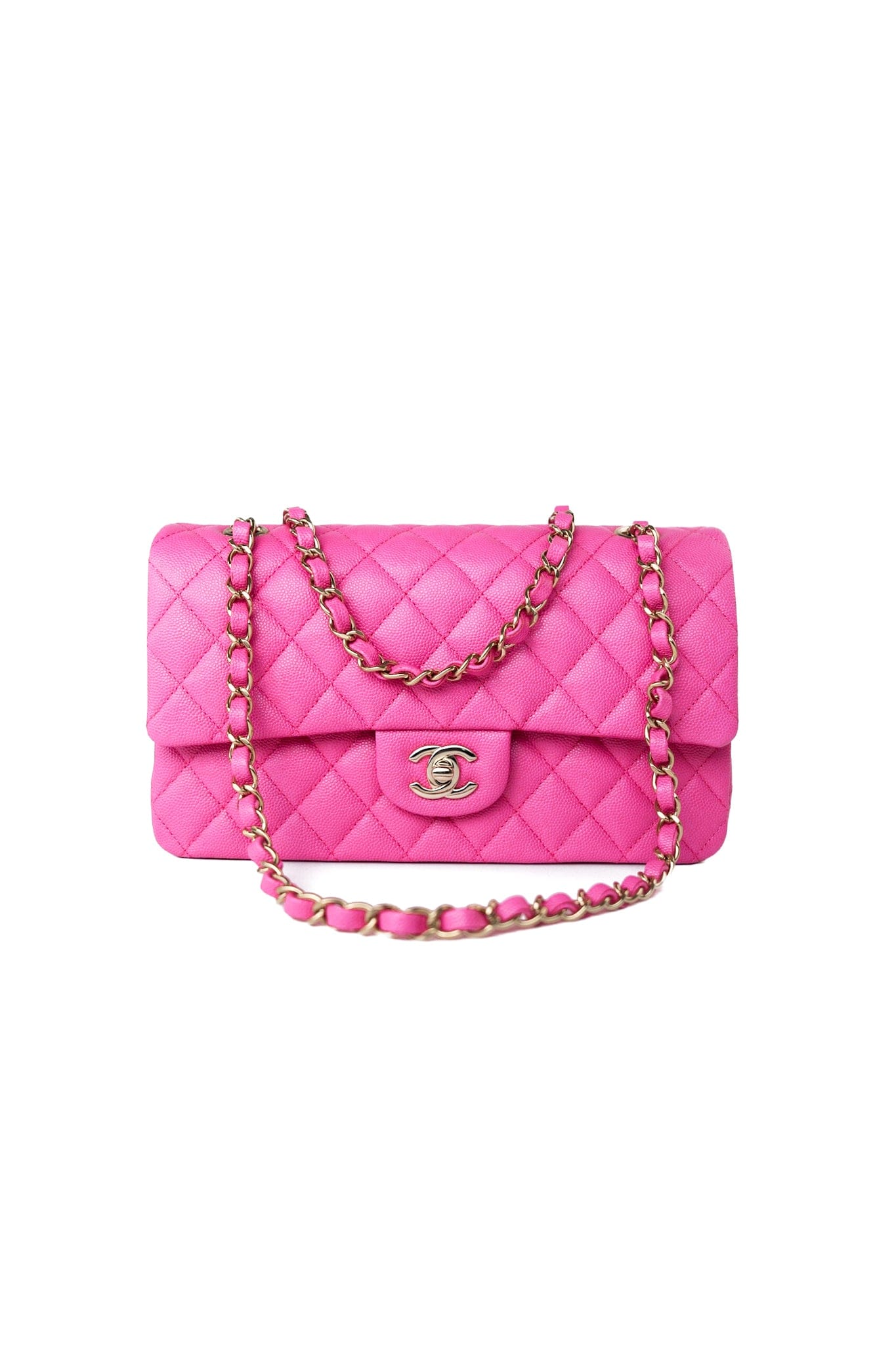 22P Pink Caviar Quilted Classic Flap Medium Light Gold Hardware