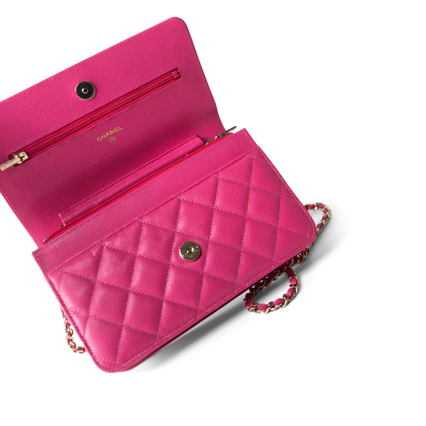 22P Pink Caviar Quilted Wallet on Chain Light Gold Hardware