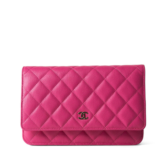 22P Pink Caviar Quilted Wallet on Chain Light Gold Hardware