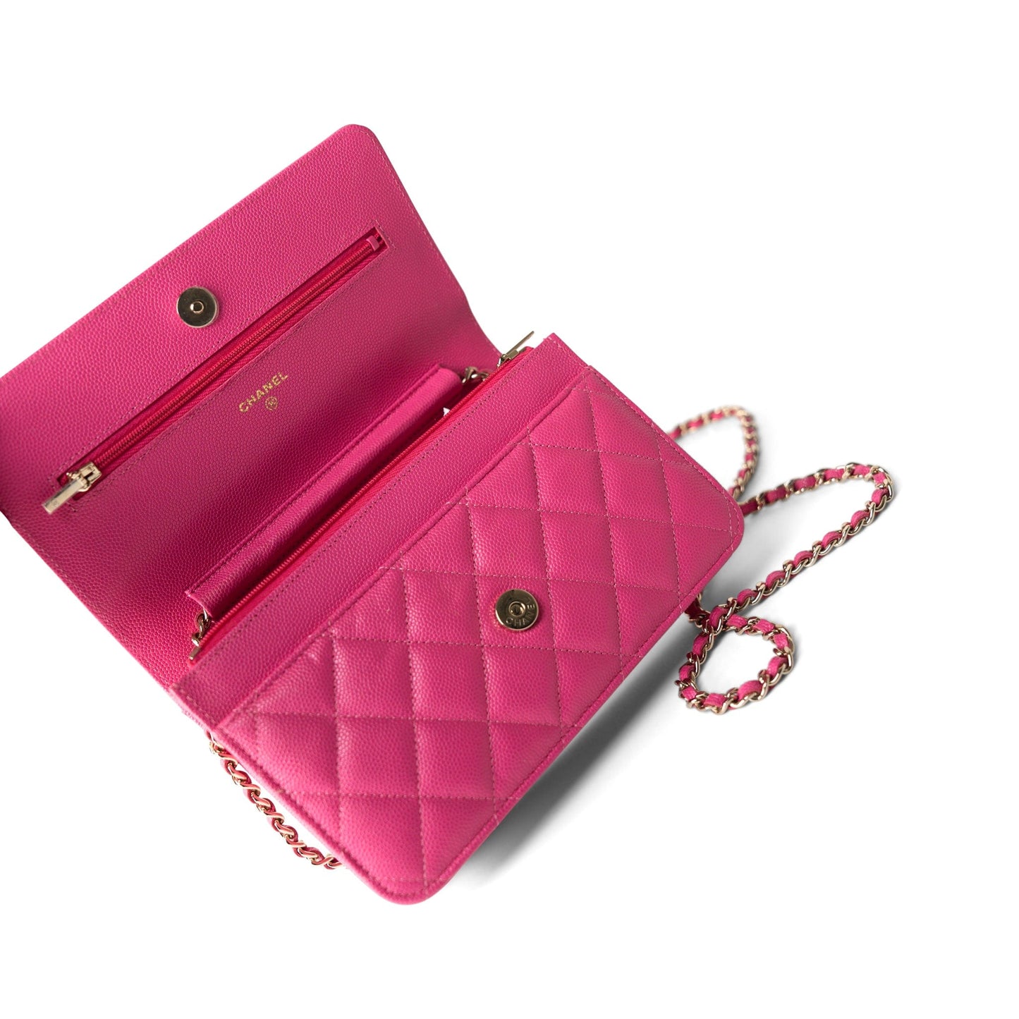 22P Pink Caviar Quilted Wallet on Chain Light Gold Hardware