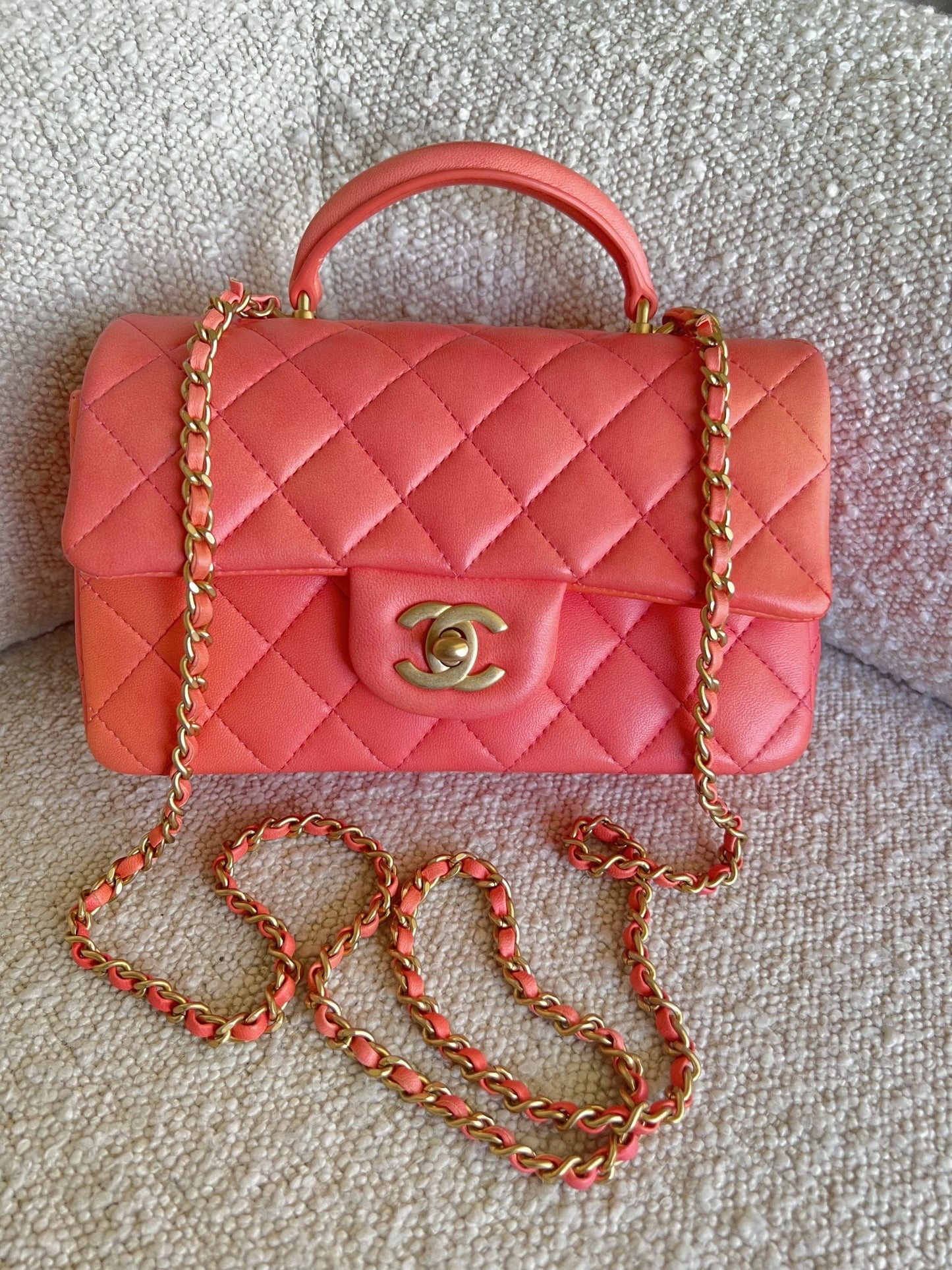 22P Pink/Orange Mini Lambskin Quilted with Top handle Rectangular LGHW