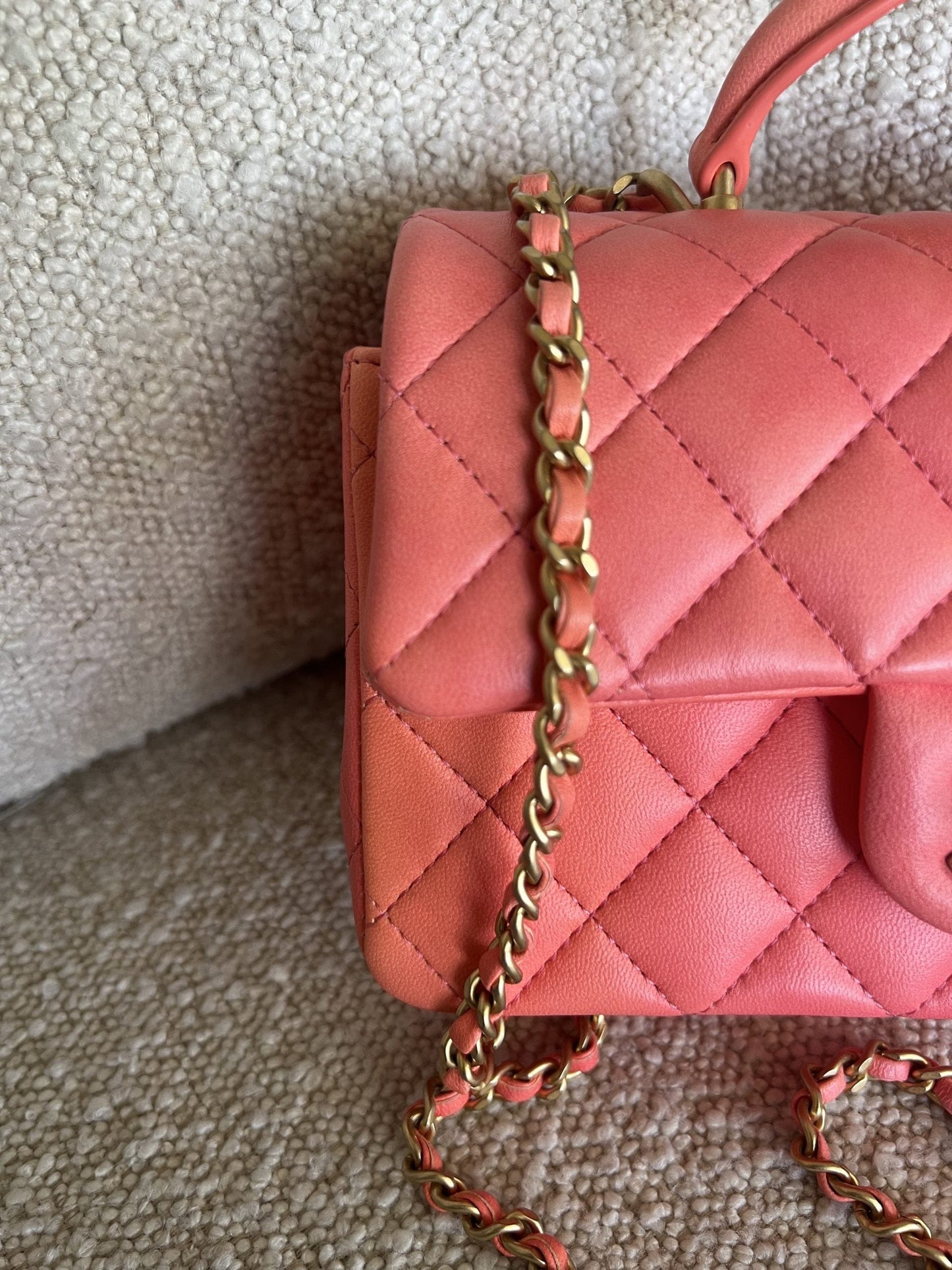 22P Pink/Orange Mini Lambskin Quilted with Top handle Rectangular LGHW
