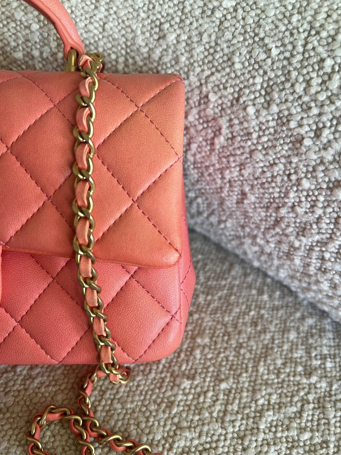 22P Pink/Orange Mini Lambskin Quilted with Top handle Rectangular LGHW