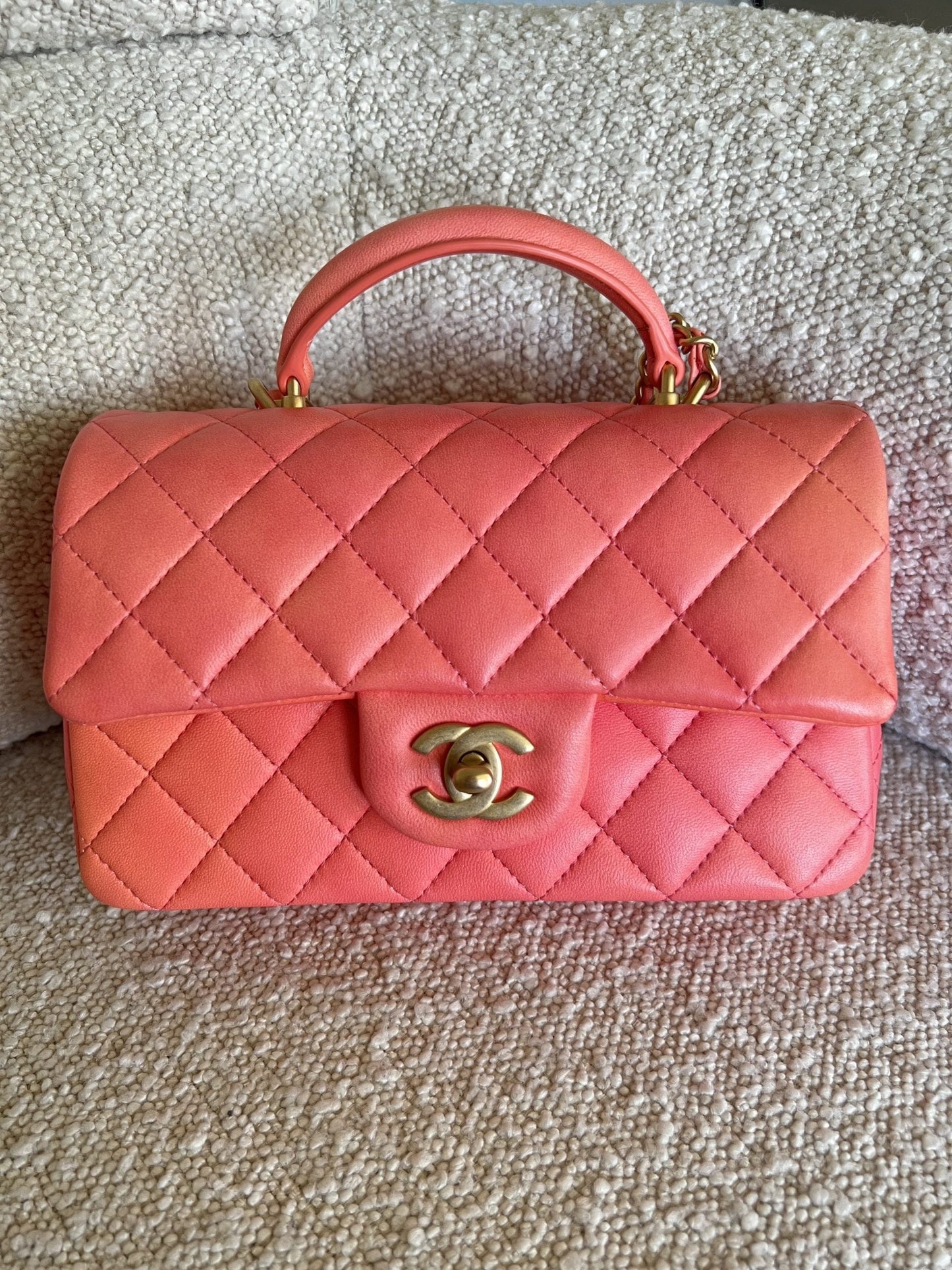22P Pink/Orange Mini Lambskin Quilted with Top handle Rectangular LGHW
