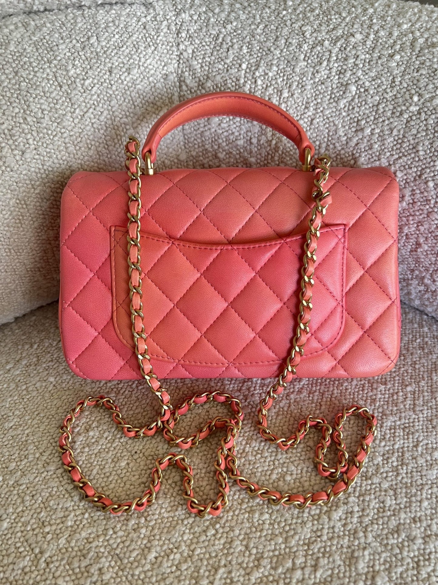 22P Pink/Orange Mini Lambskin Quilted with Top handle Rectangular LGHW