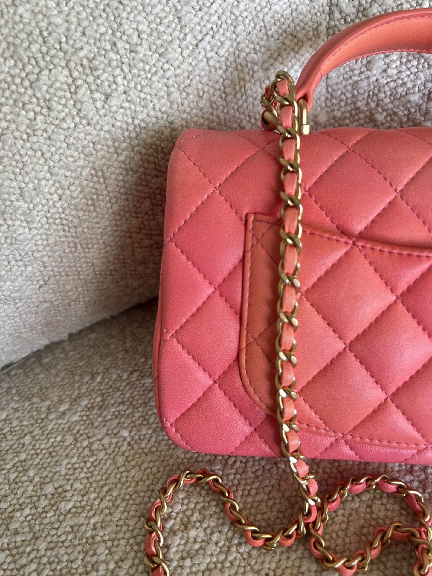22P Pink/Orange Mini Lambskin Quilted with Top handle Rectangular LGHW
