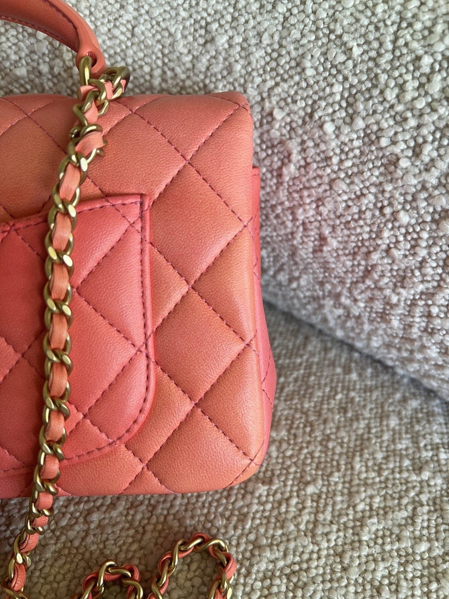 22P Pink/Orange Mini Lambskin Quilted with Top handle Rectangular LGHW