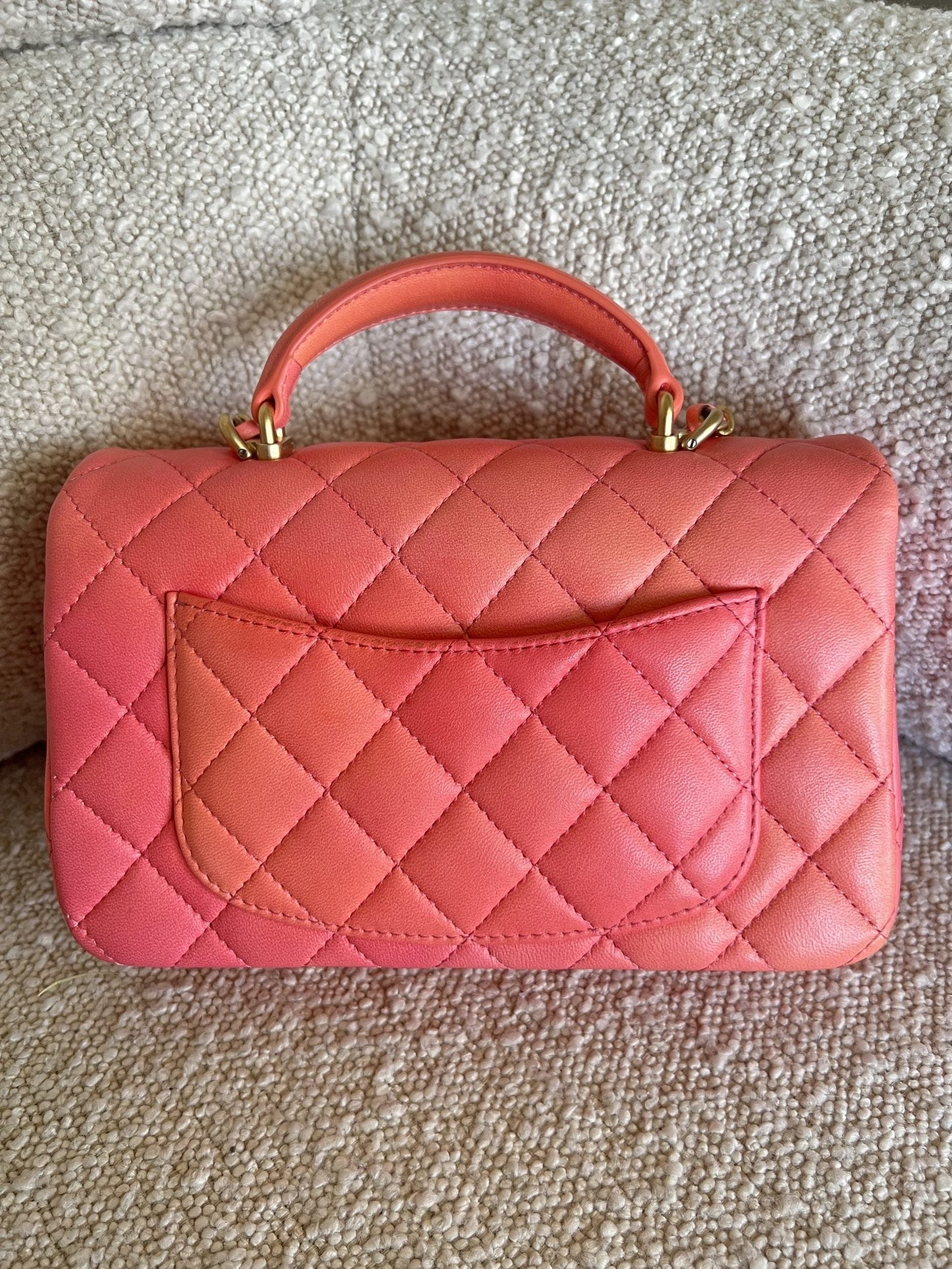 22P Pink/Orange Mini Lambskin Quilted with Top handle Rectangular LGHW