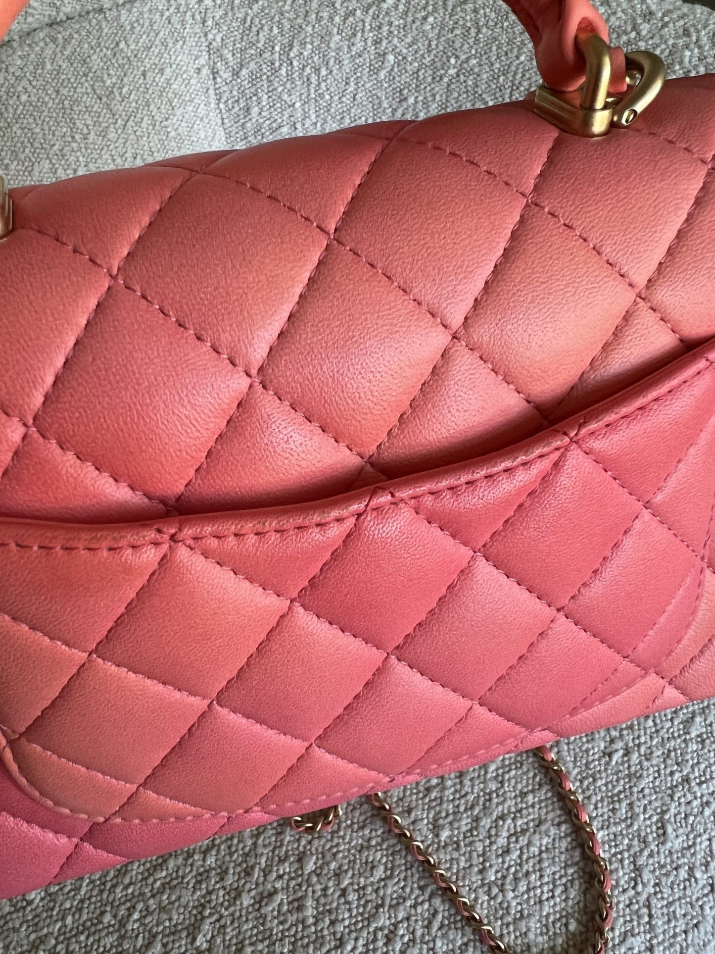 22P Pink/Orange Mini Lambskin Quilted with Top handle Rectangular LGHW