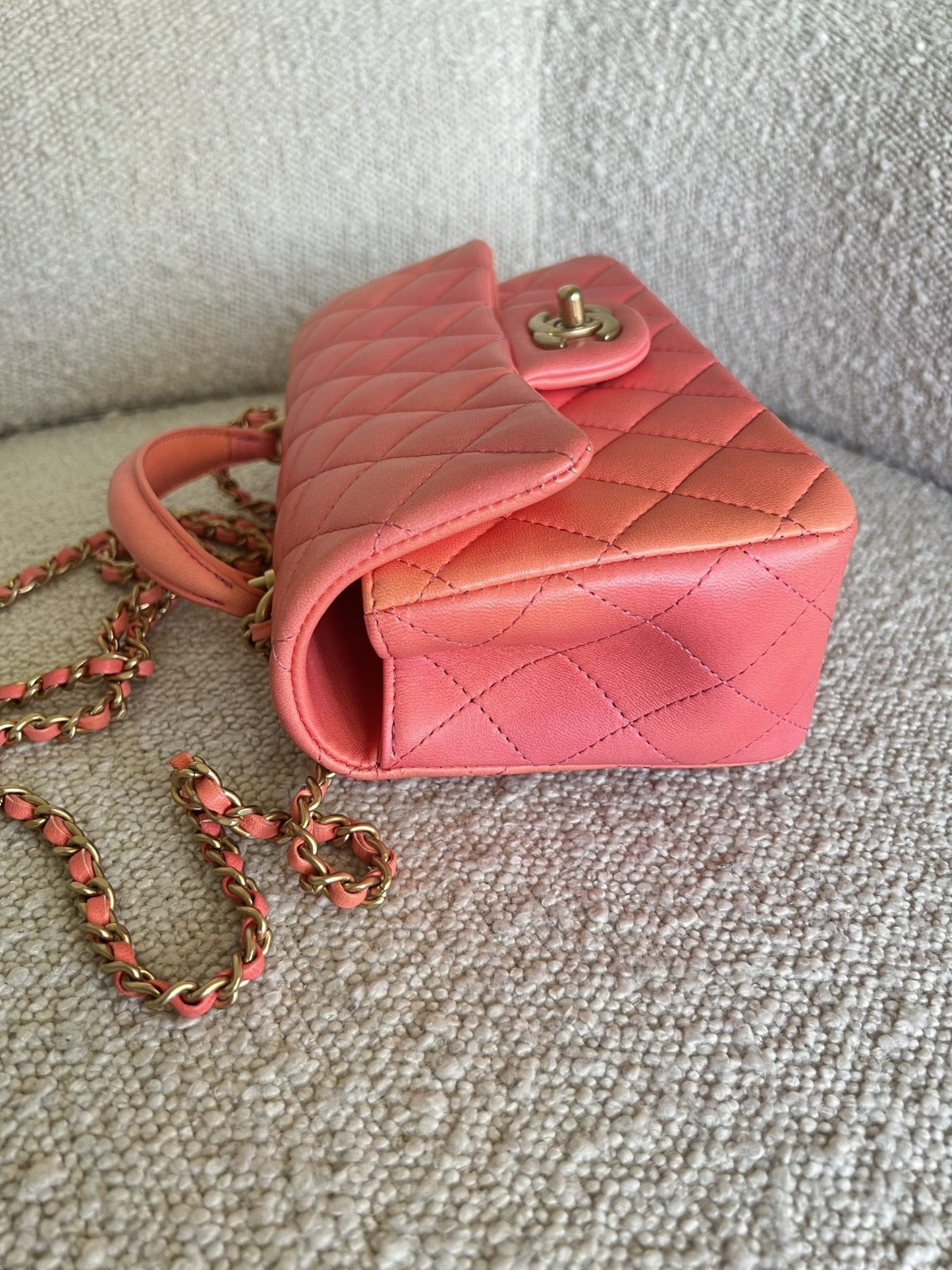 22P Pink/Orange Mini Lambskin Quilted with Top handle Rectangular LGHW