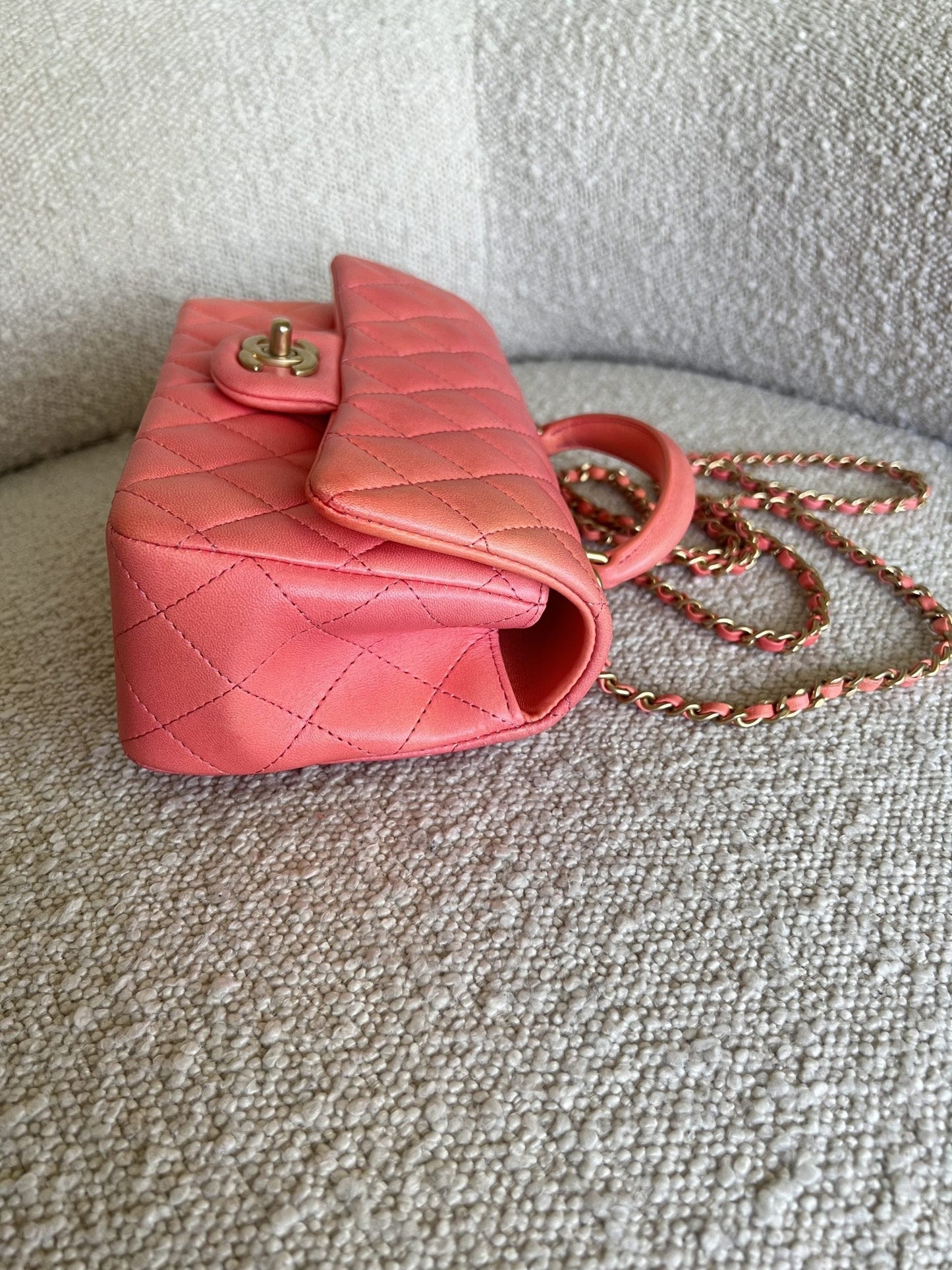 22P Pink/Orange Mini Lambskin Quilted with Top handle Rectangular LGHW