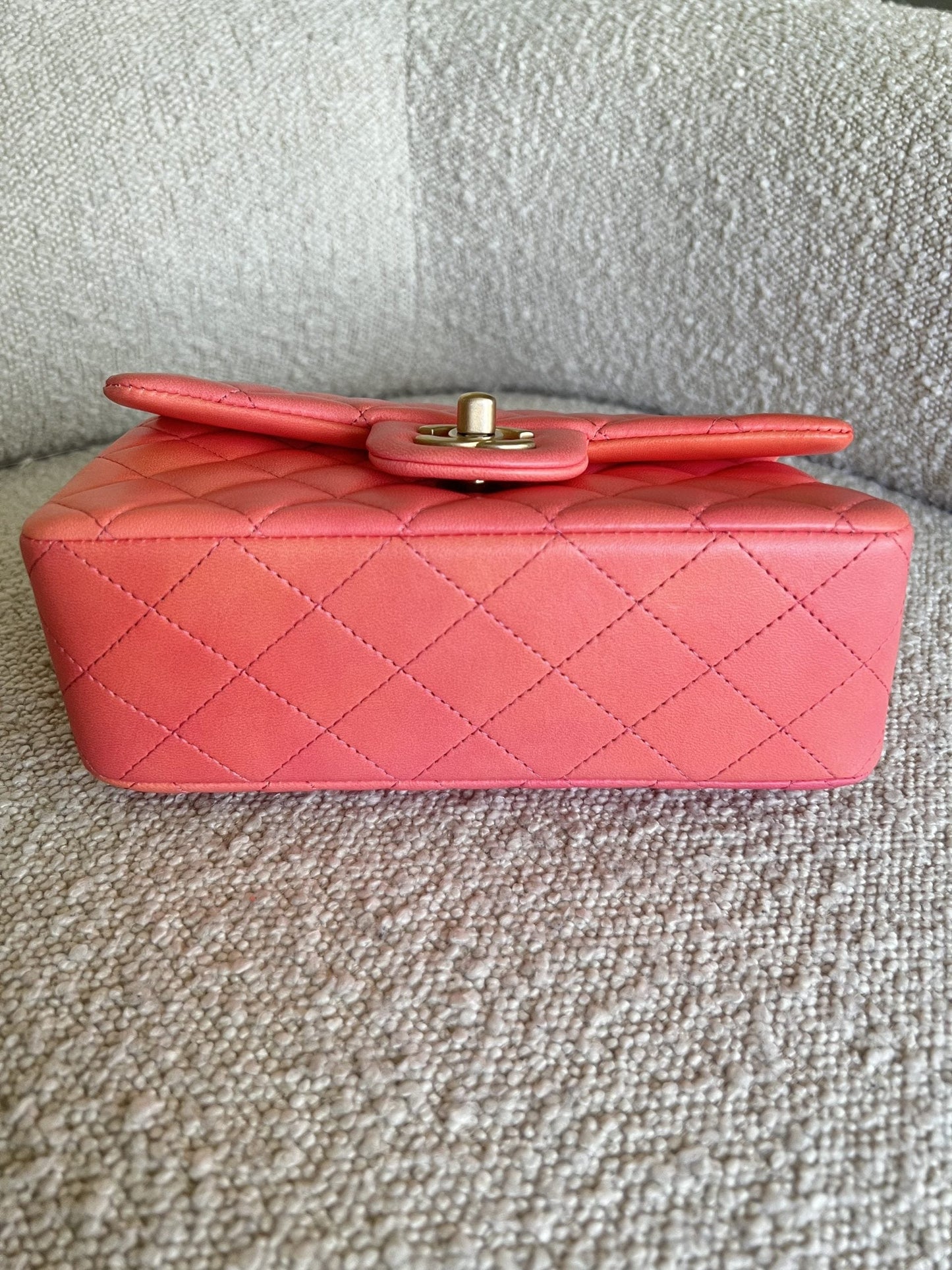 22P Pink/Orange Mini Lambskin Quilted with Top handle Rectangular LGHW