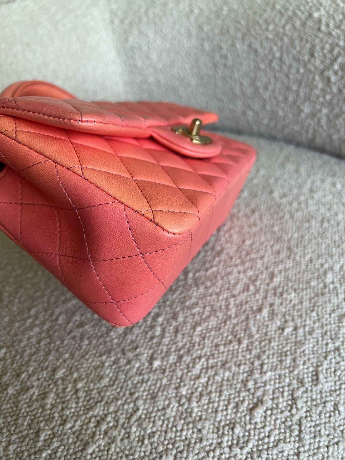 22P Pink/Orange Mini Lambskin Quilted with Top handle Rectangular LGHW