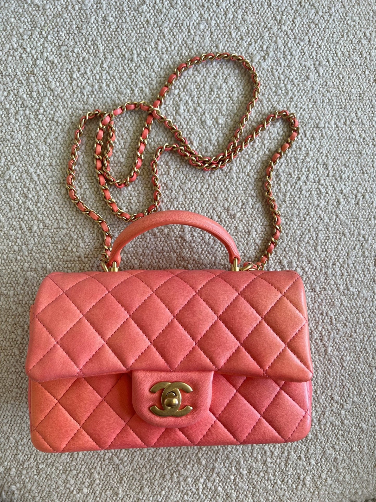 22P Pink/Orange Mini Lambskin Quilted with Top handle Rectangular LGHW