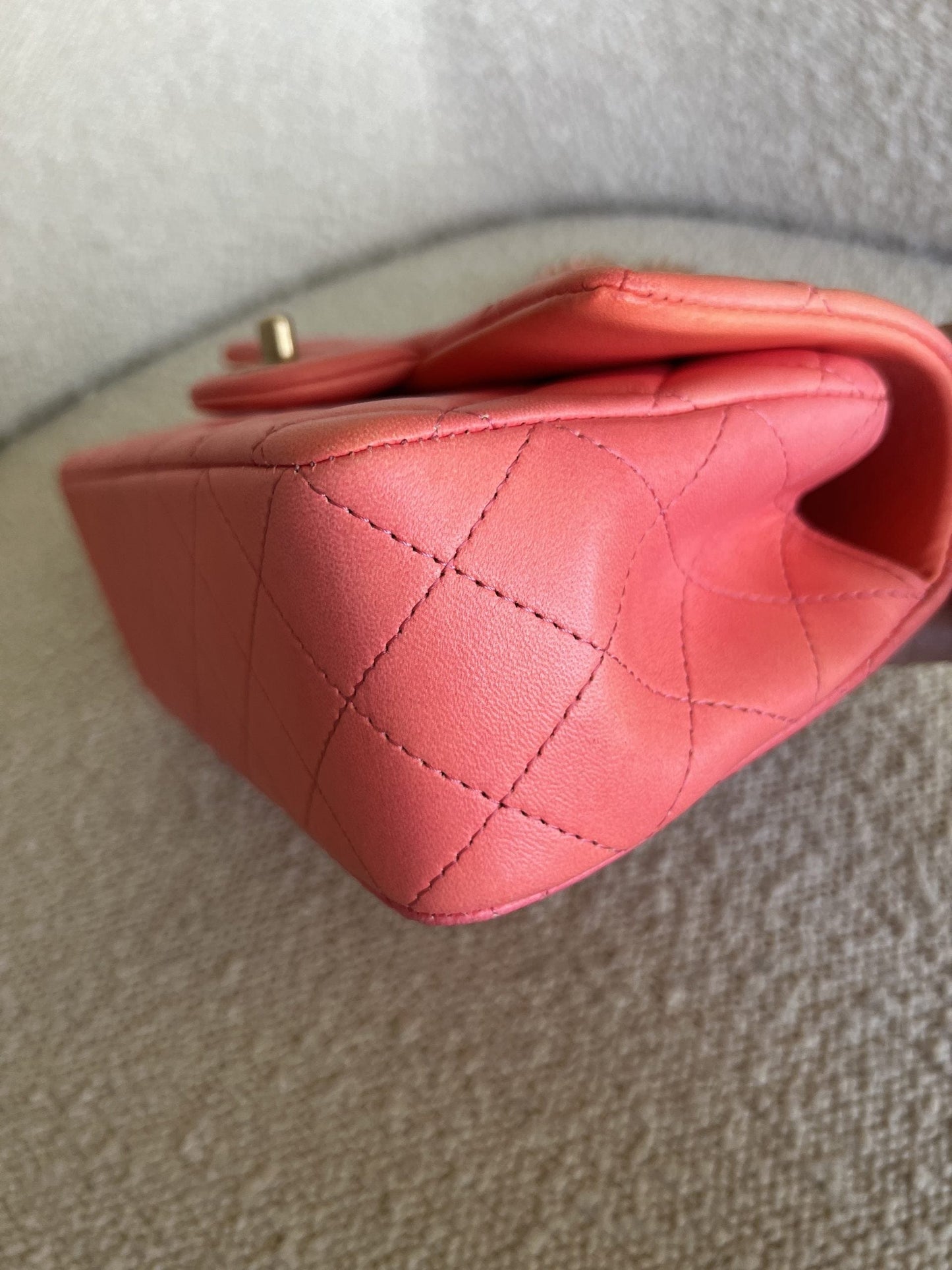 22P Pink/Orange Mini Lambskin Quilted with Top handle Rectangular LGHW