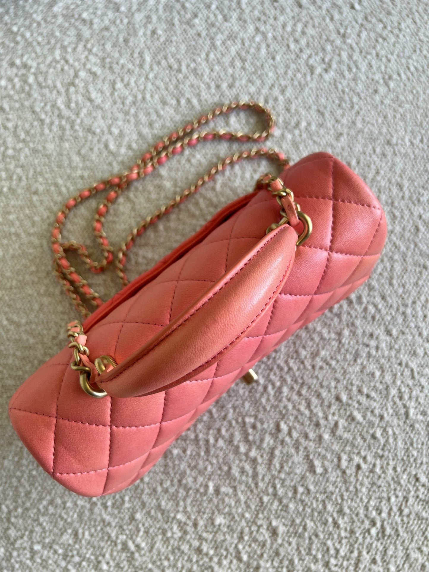 22P Pink/Orange Mini Lambskin Quilted with Top handle Rectangular LGHW