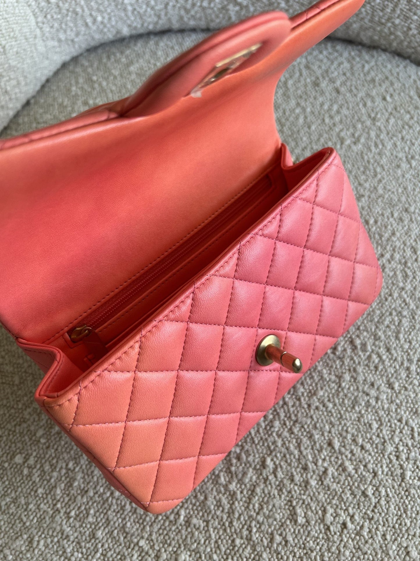 22P Pink/Orange Mini Lambskin Quilted with Top handle Rectangular LGHW