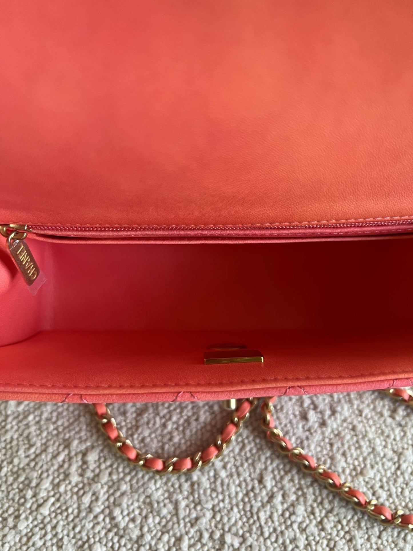 22P Pink/Orange Mini Lambskin Quilted with Top handle Rectangular LGHW