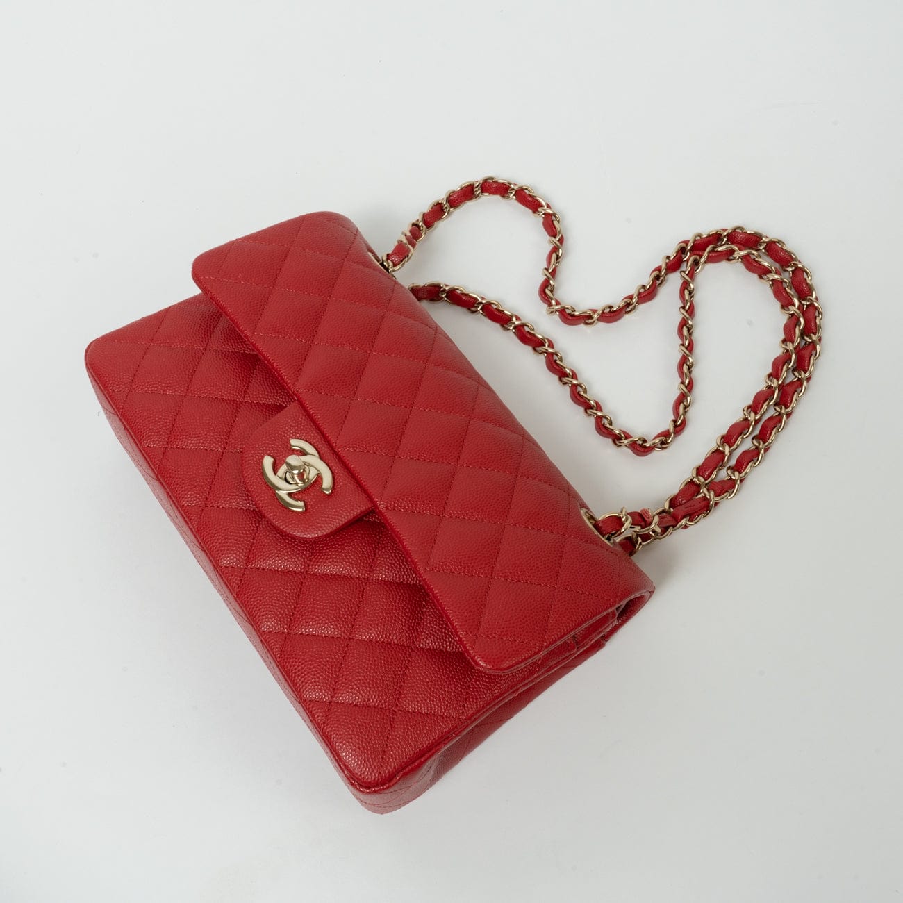22P Red Caviar Quilted Classic Flap Small LGHW